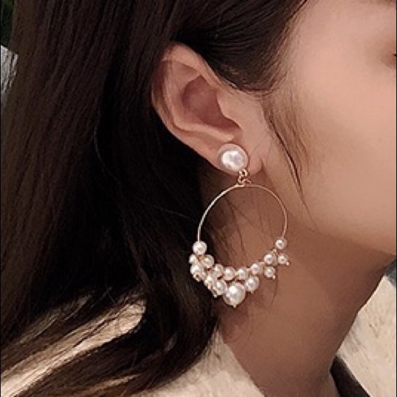 Pearl Drop Hoop Earrings - Picture 6 of 6